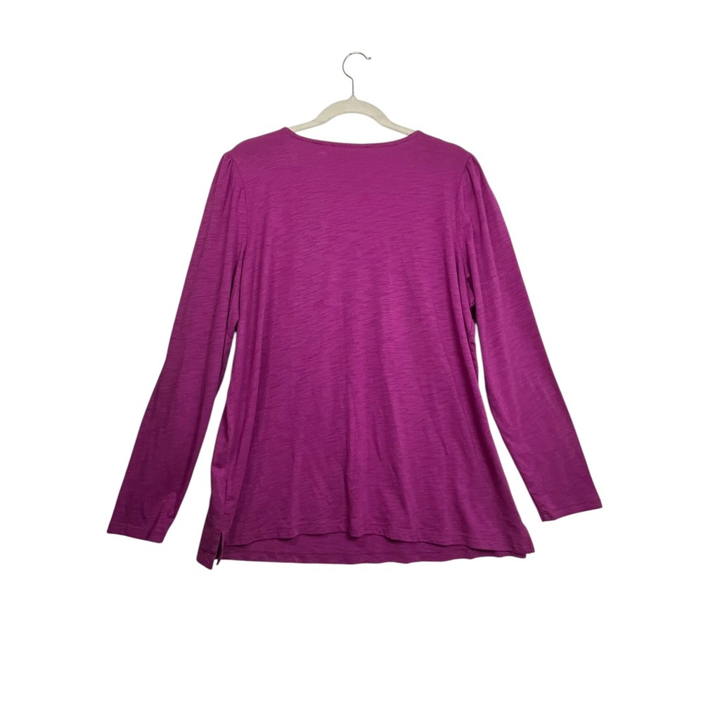 Belle by Kim Gravel XL Magenta Tie Neck Slub Knit Tunic Top Modal Cotton - Picture 2 of 14